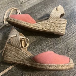 Pink and taupe espadrilles, with lace up ankle, size 8